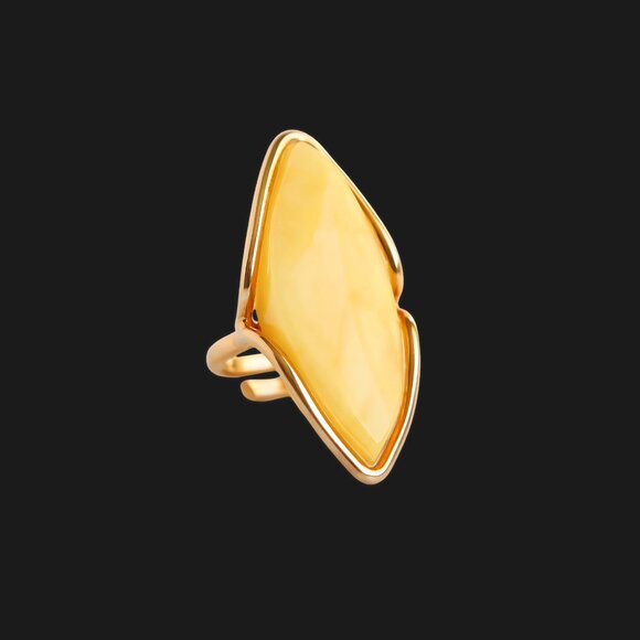 Jurate Amber Jewelry - Baltic Butterscotch Amber 14k Gold Plated Adjustable Ring Handmade